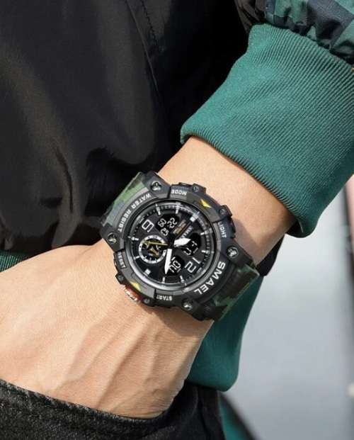 Smael Military Style Mens Camo strap Dual Display Water Resistant  Watch
