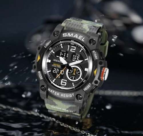 Smael Military Style Mens Camo strap Dual Display Water Resistant  Watch