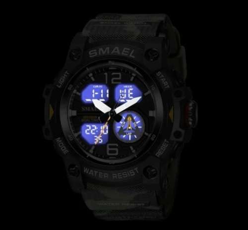 Smael Military Style Mens Camo strap Dual Display Water Resistant  Watch