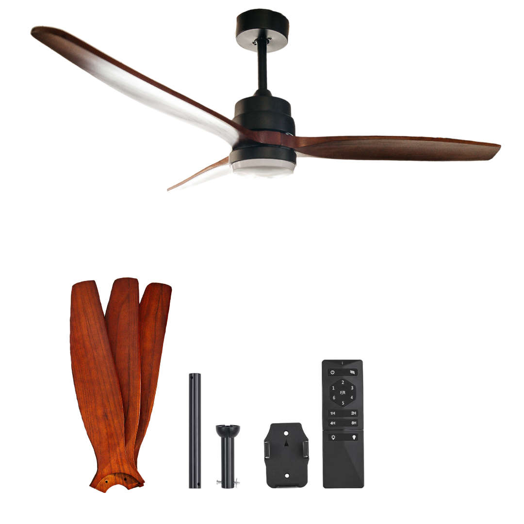 52 Inch 3 Dark Blades Ceiling Fan with Light and Remote