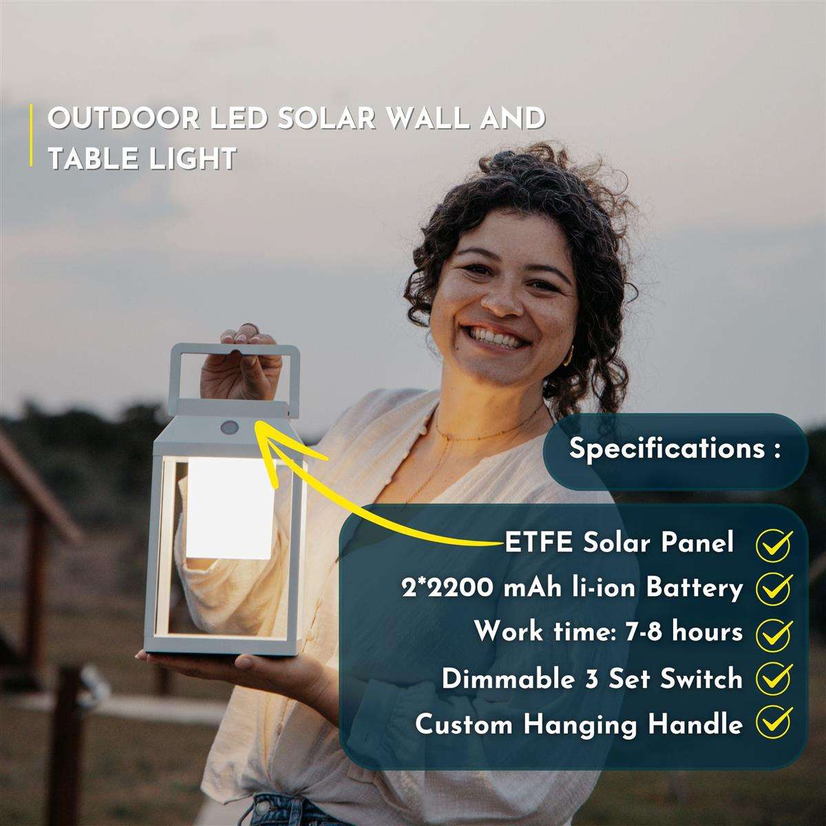 Stellar Lighting Outdoor Solar LED Wall Lamp & Portable Table Lantern White