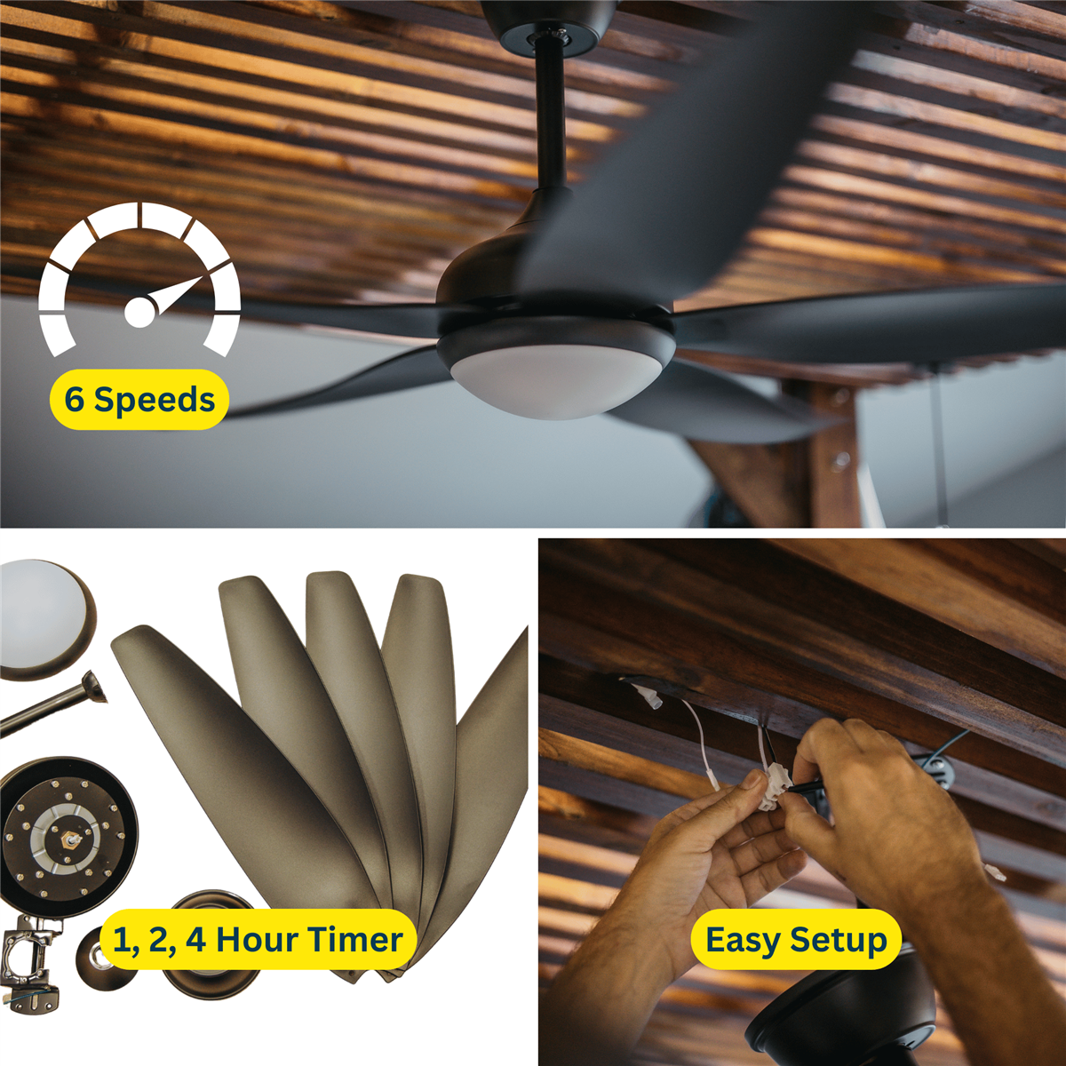 52 Inch 5 Black Blades Ceiling Fan with Light and Remote