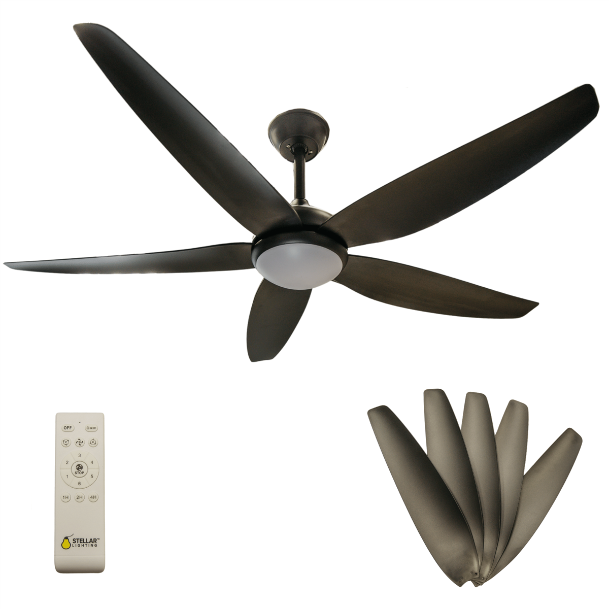 52 Inch 5 Black Blades Ceiling Fan with Light and Remote