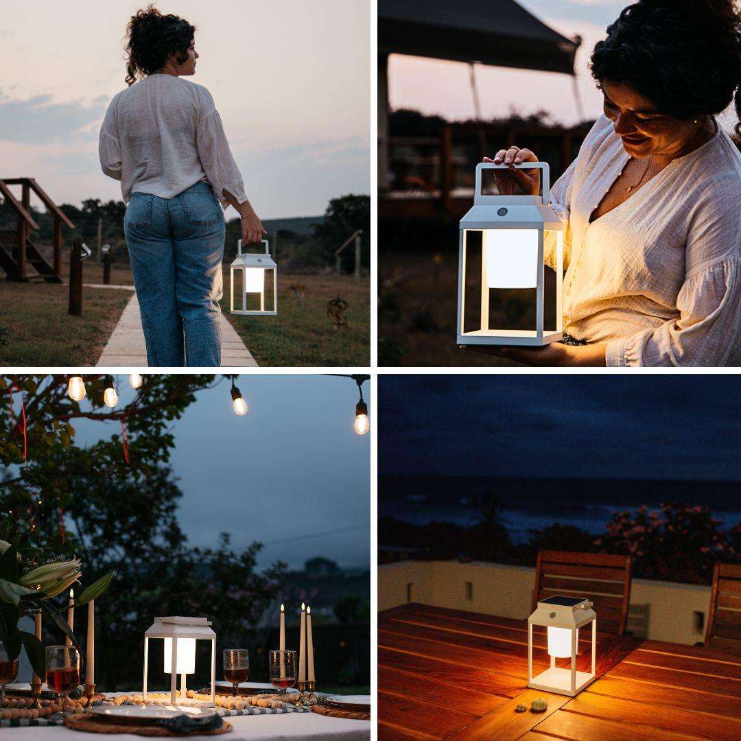 Stellar Lighting Outdoor Solar LED Wall Lamp & Portable Table Lantern White