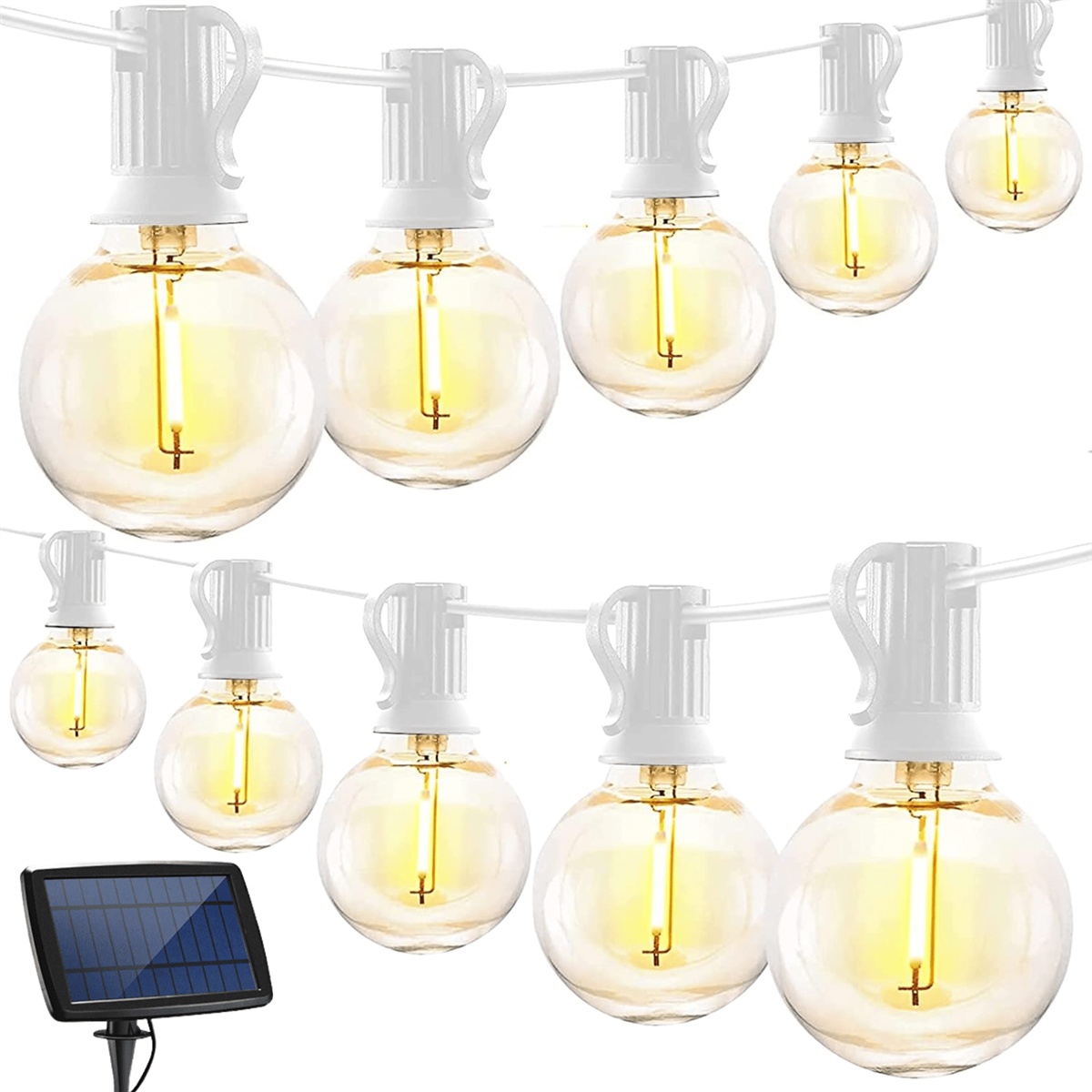 5m Solar 16 LED Bulbs String Lights |  Classic White Cable