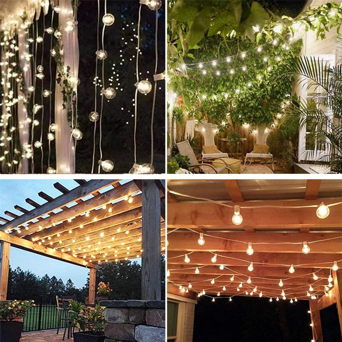 5m Solar 16 LED Bulbs String Lights |  Classic White Cable