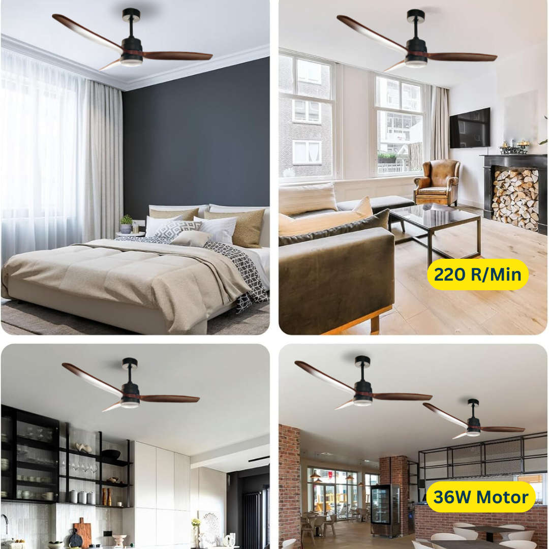 52 Inch 3 Dark Blades Ceiling Fan with Light and Remote