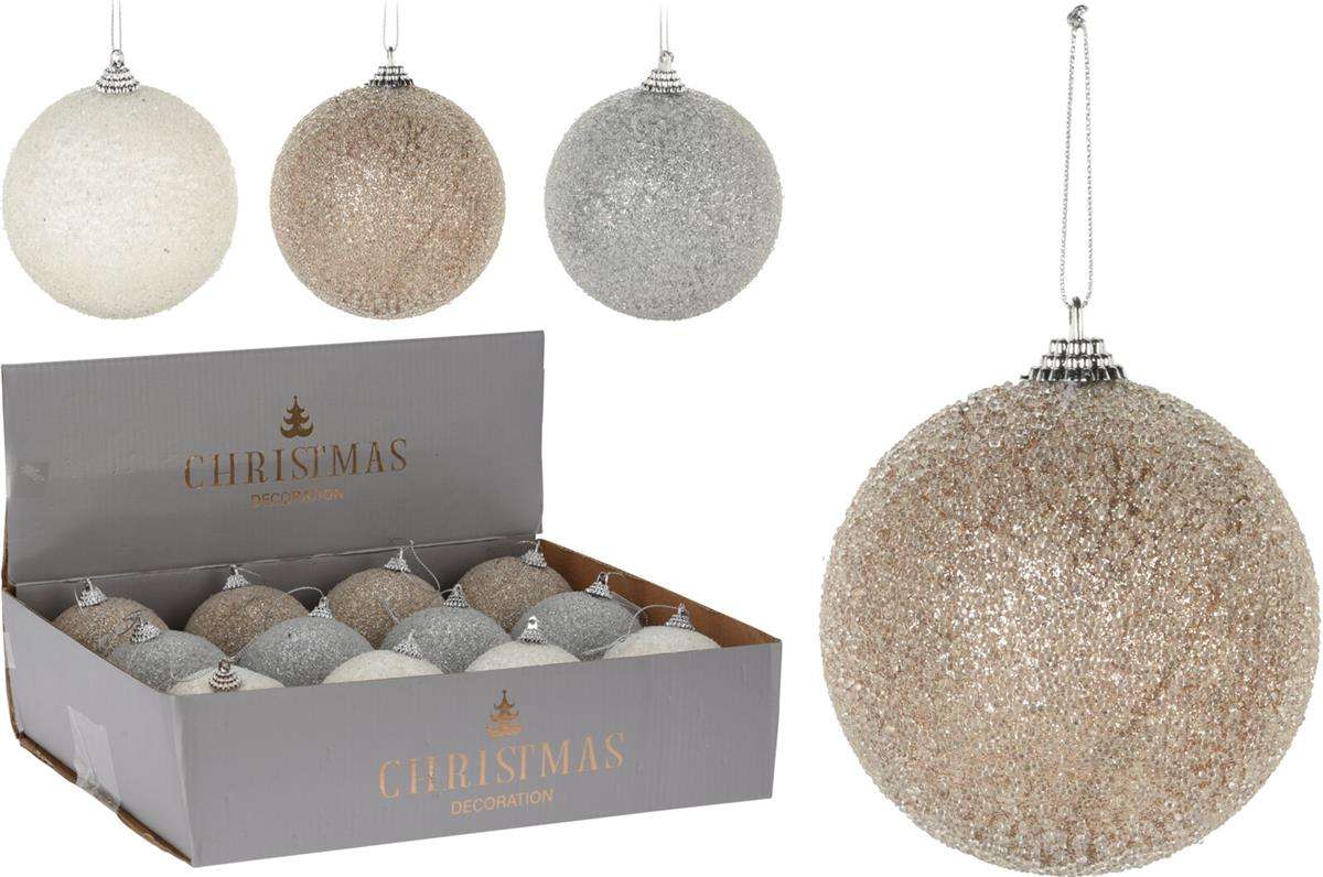 80mm Beaded Christmas Ball Decoration - Off-white