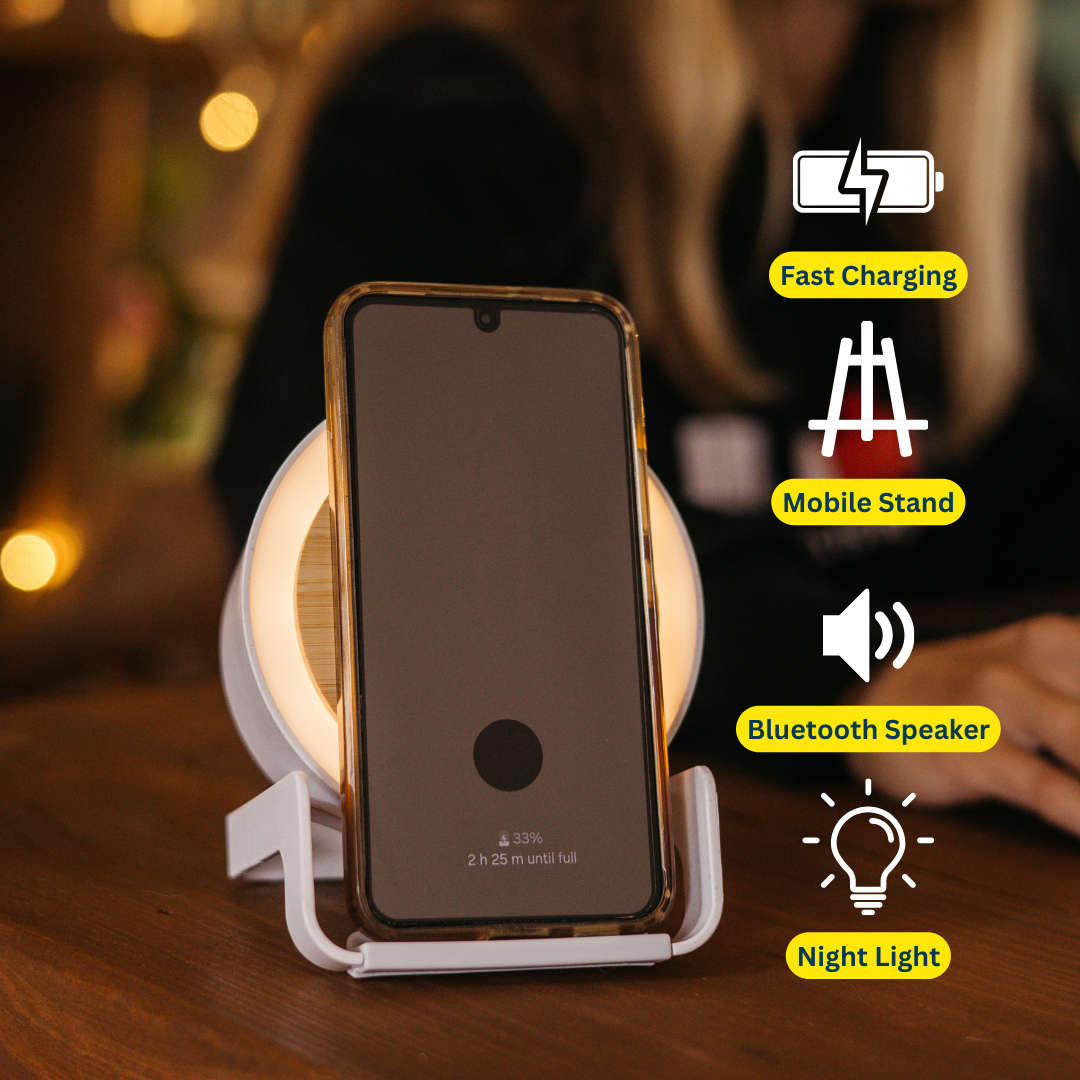 Bamboo Speaker LED Wireless Phone Charger
