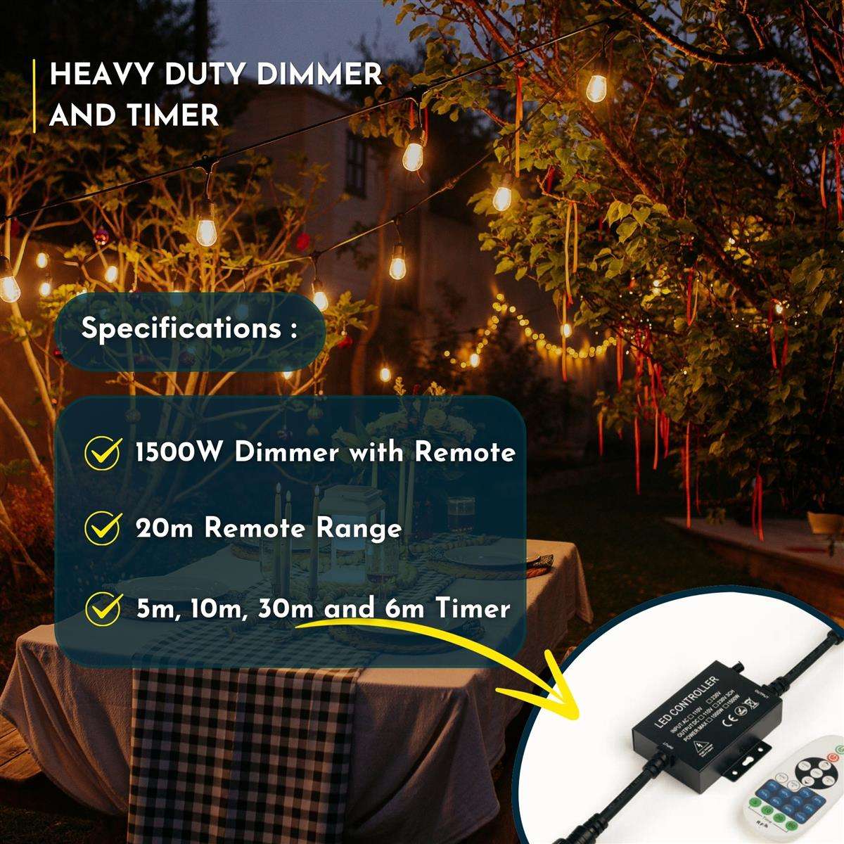 LED Dimmer Controller for Festoon String Lights (RF Remote)