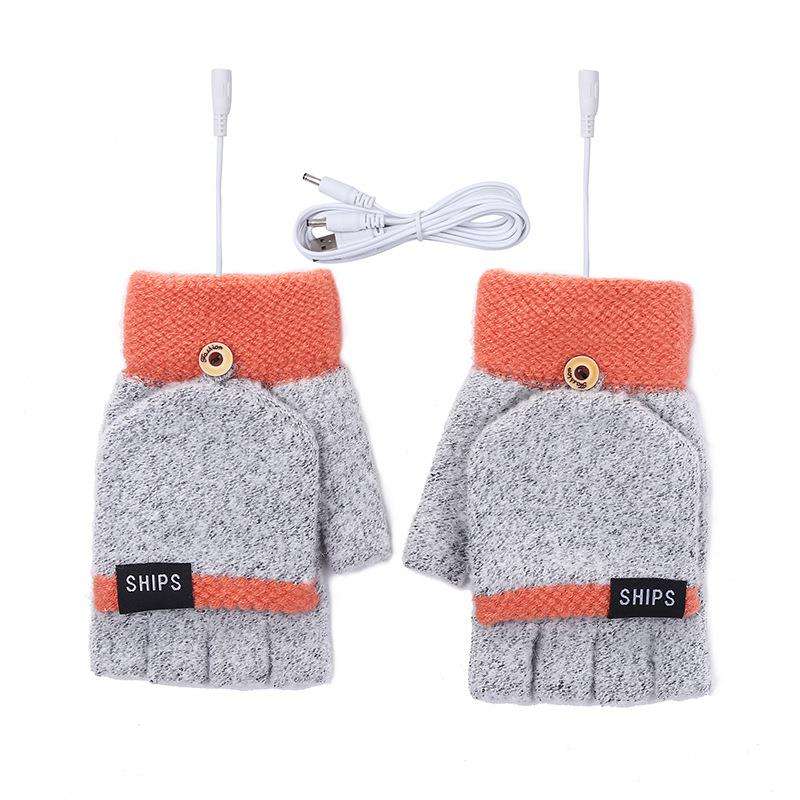 Usb Heated Gloves - Two-tone Grey/orange