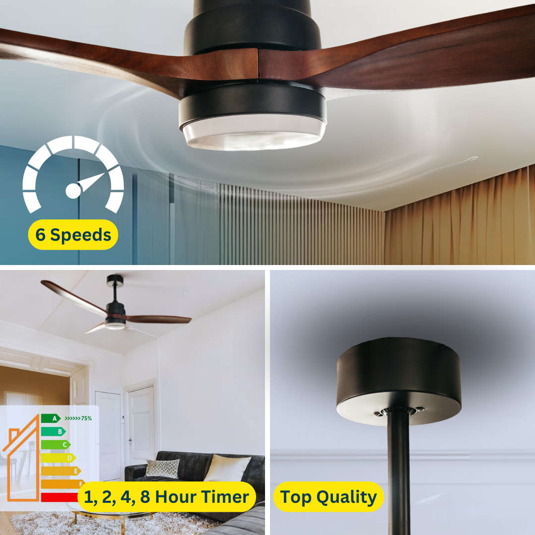 52 Inch 3 Dark Blades Ceiling Fan with Light and Remote