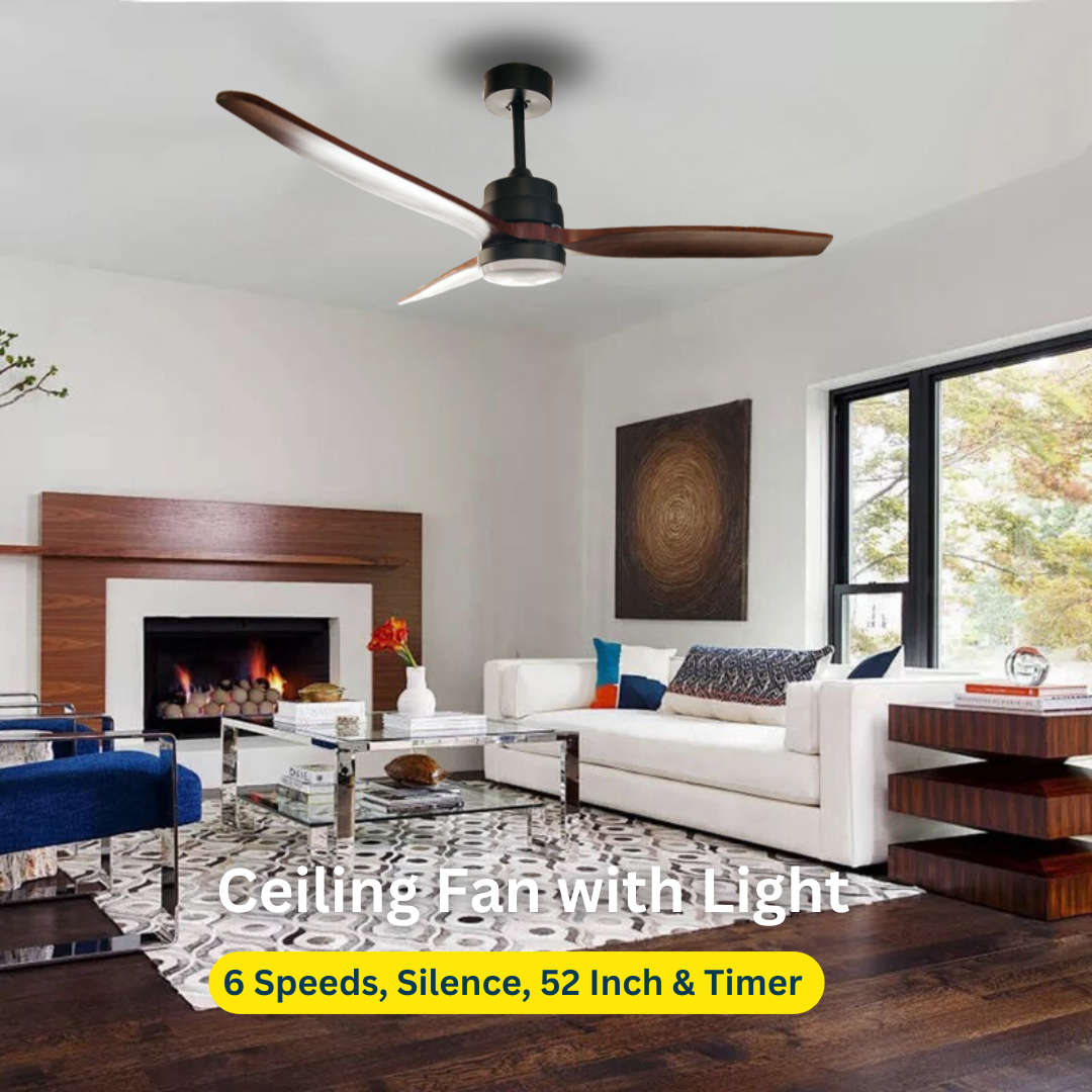 52 Inch 3 Dark Blades Ceiling Fan with Light and Remote