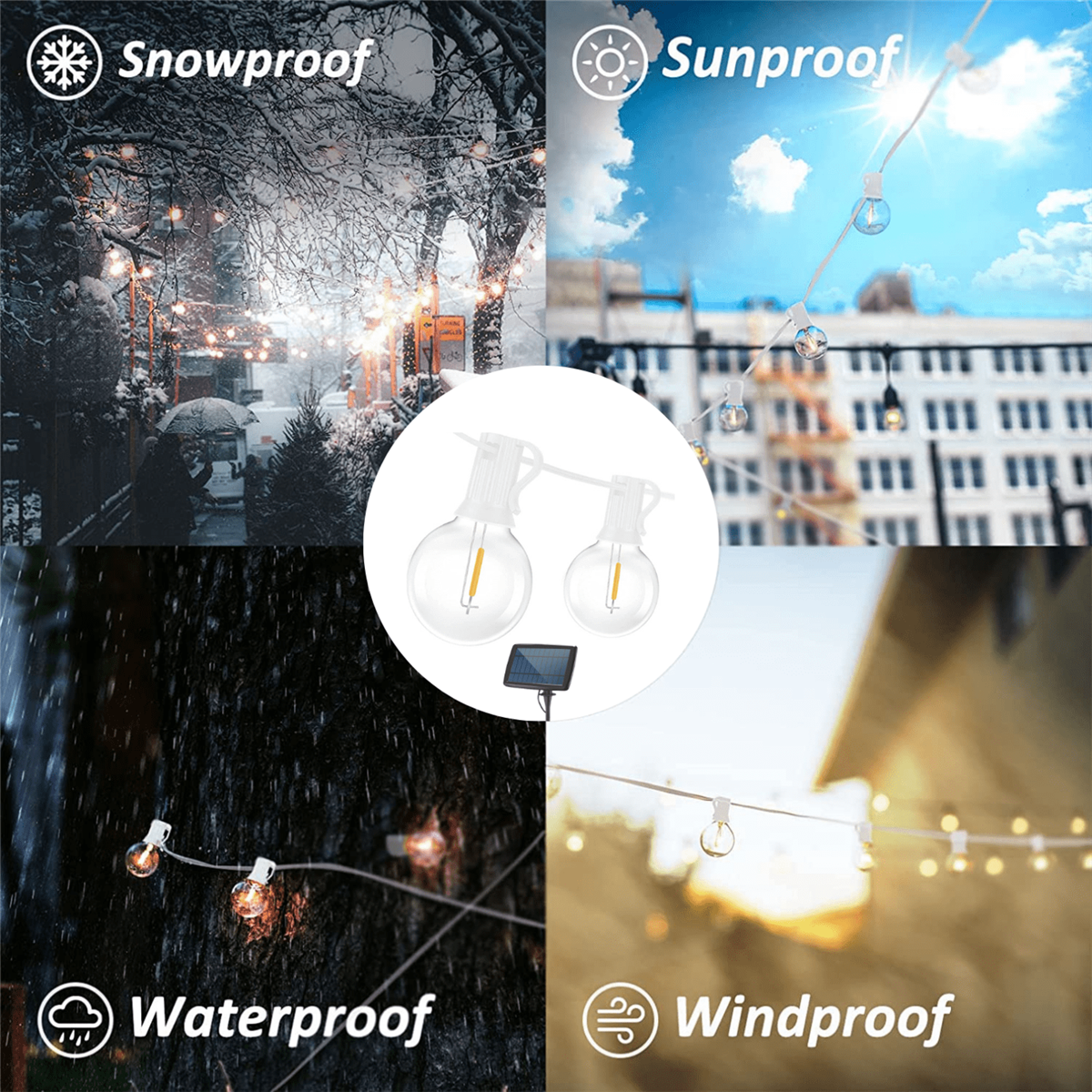 5m Solar 16 LED Bulbs String Lights |  Classic White Cable