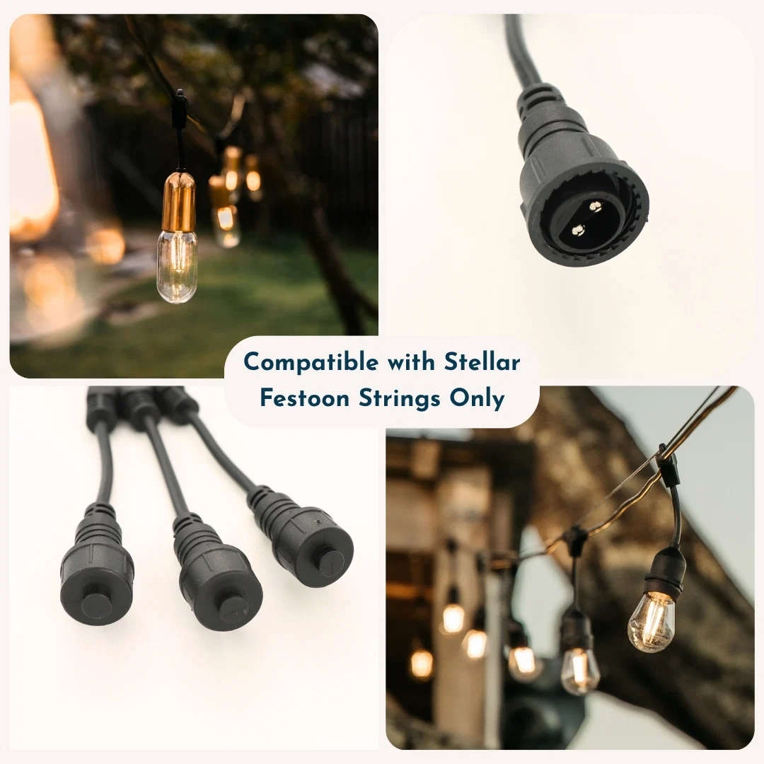 3-Way Connector | Festoon String Lights | Black