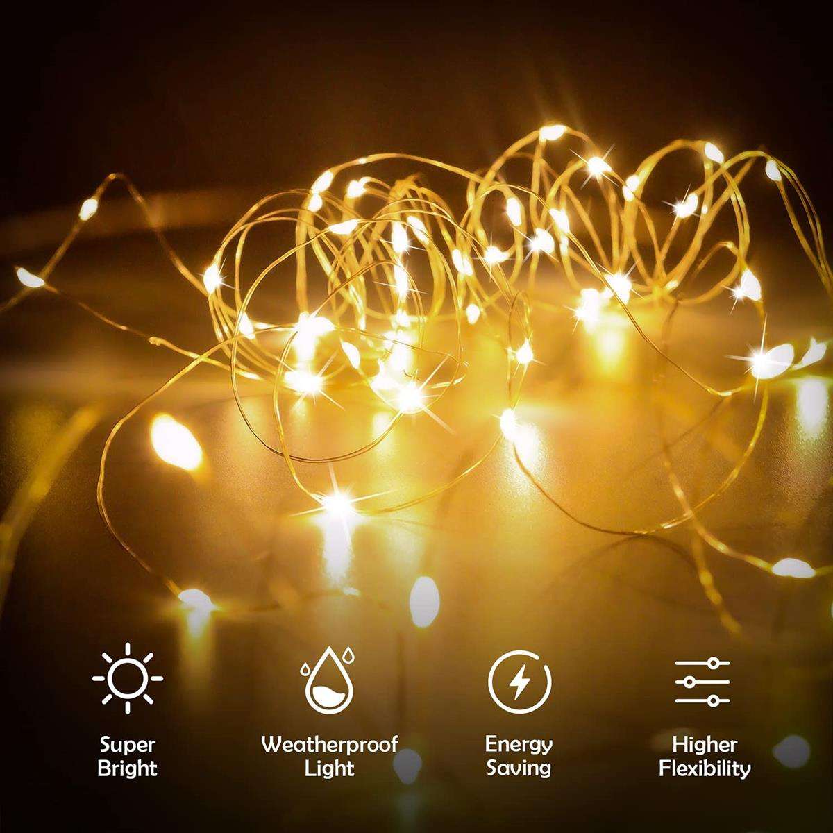 20m Solar Copper Wire Fairy Lights | 200 LEDs