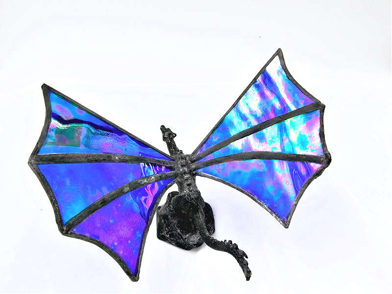 Stained Glass Blue Sitting Dragon (15cm)