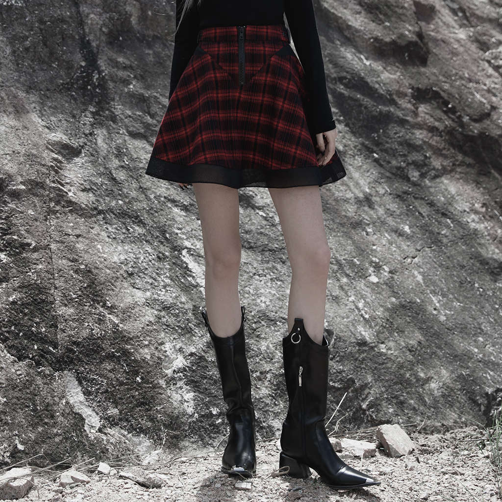 PUNK RAVE Plaid Mesh Pattern Skirt