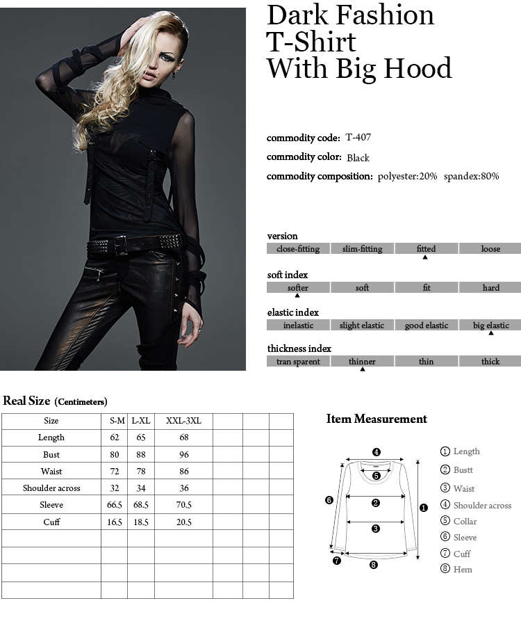 Dark Fashion T-Shirt With Big Hood