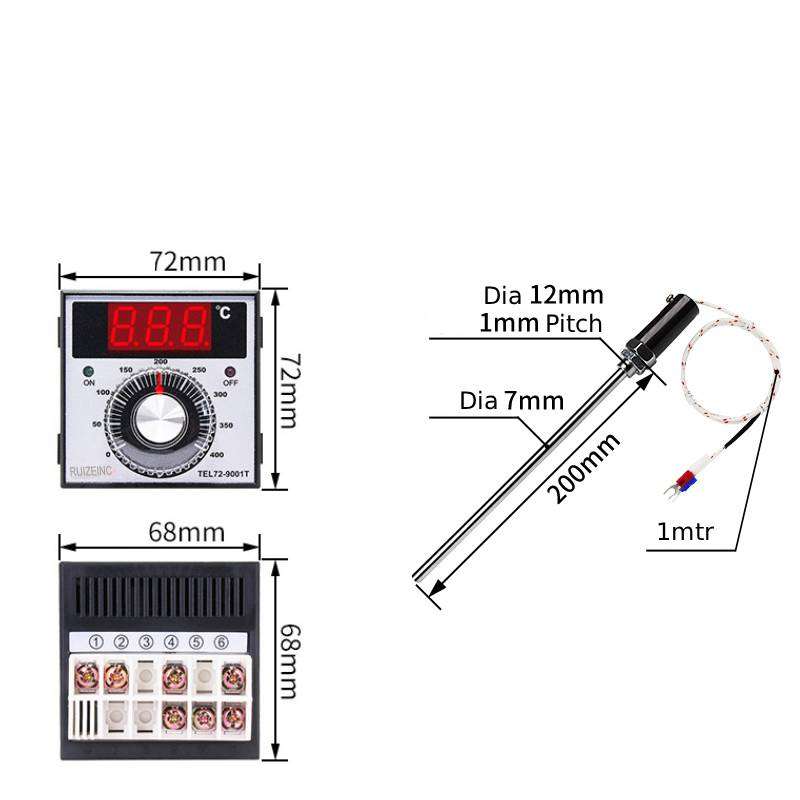 Oven Temperature Controller (Type K)  72x72mm with Probe