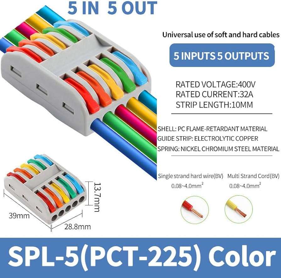 PCT-225-C Colorful Quick Connector Terminal 5 In 5 Out
