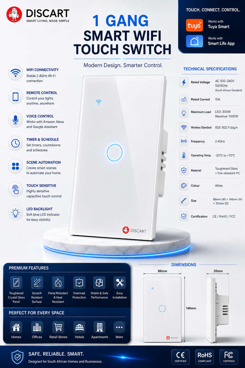 Tuya Smart WiFi Wall Switch  2 Channels, White