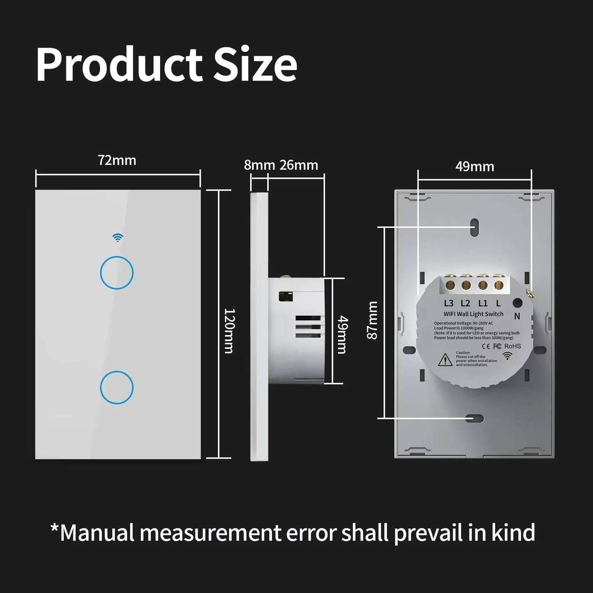 Tuya Smart WiFi Wall Switch  2 Channels, White