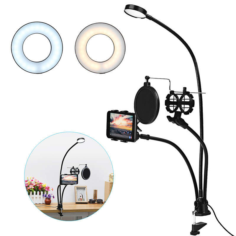 Universal 3 in 1 Live Stream Fill Light Microphone Stand Phone Holder for iPhon