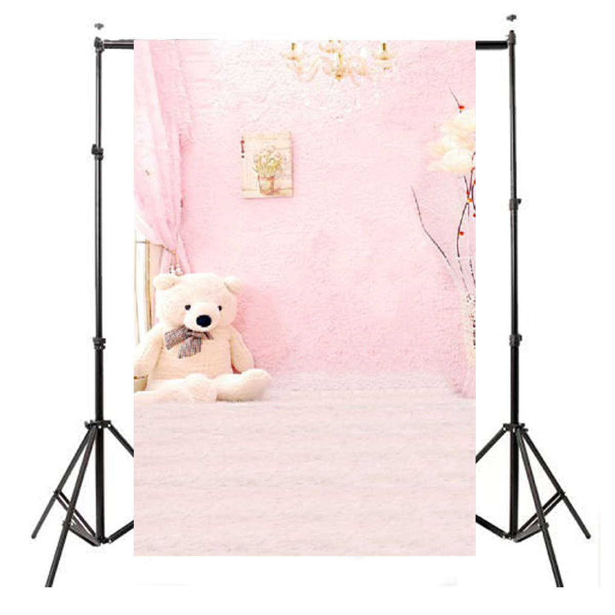 3x5FT Vinyl Backdrop Indoor Baby Child Pink Bear Photography Background Backdrop