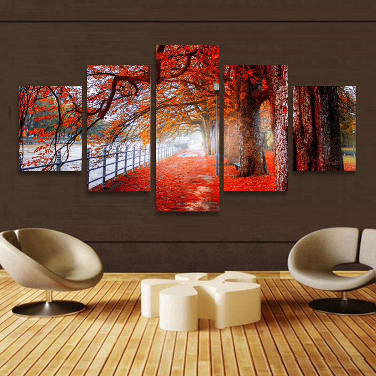 5 Cascade Autumn Red Tree Abstract Canvas Wall Painting Picture Home Decoration