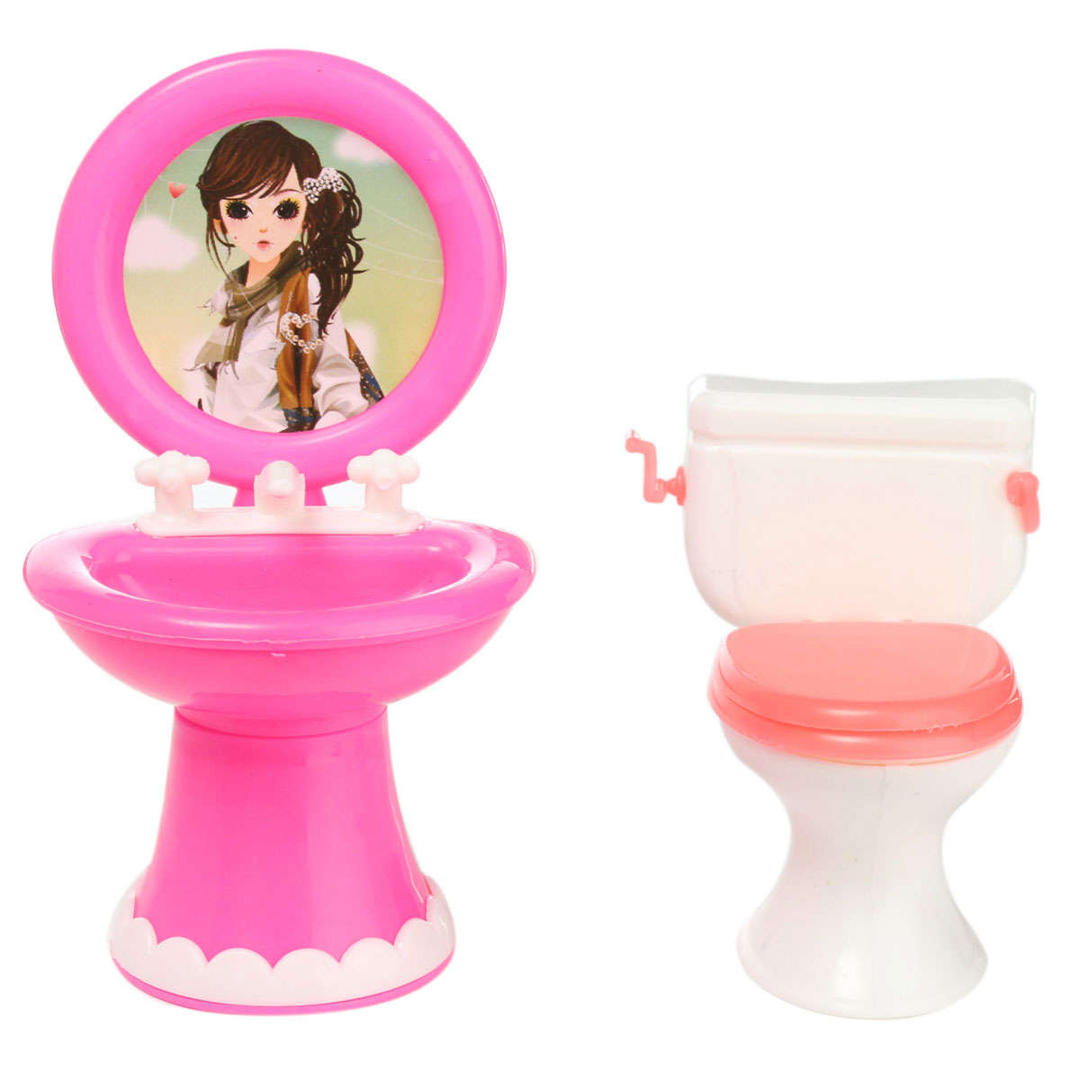 Dollhouse Bathroom Toilet Tub Sink Mirror Furniture Set Accessories Toy