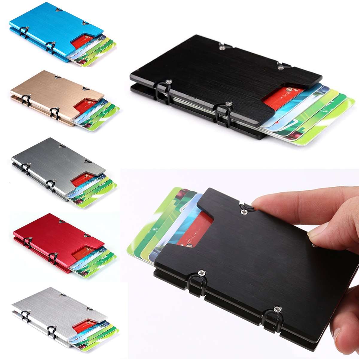 RFID Blocking Aluminum Alloy Slim Credit Card Holder Men Minimalist Wallet Case