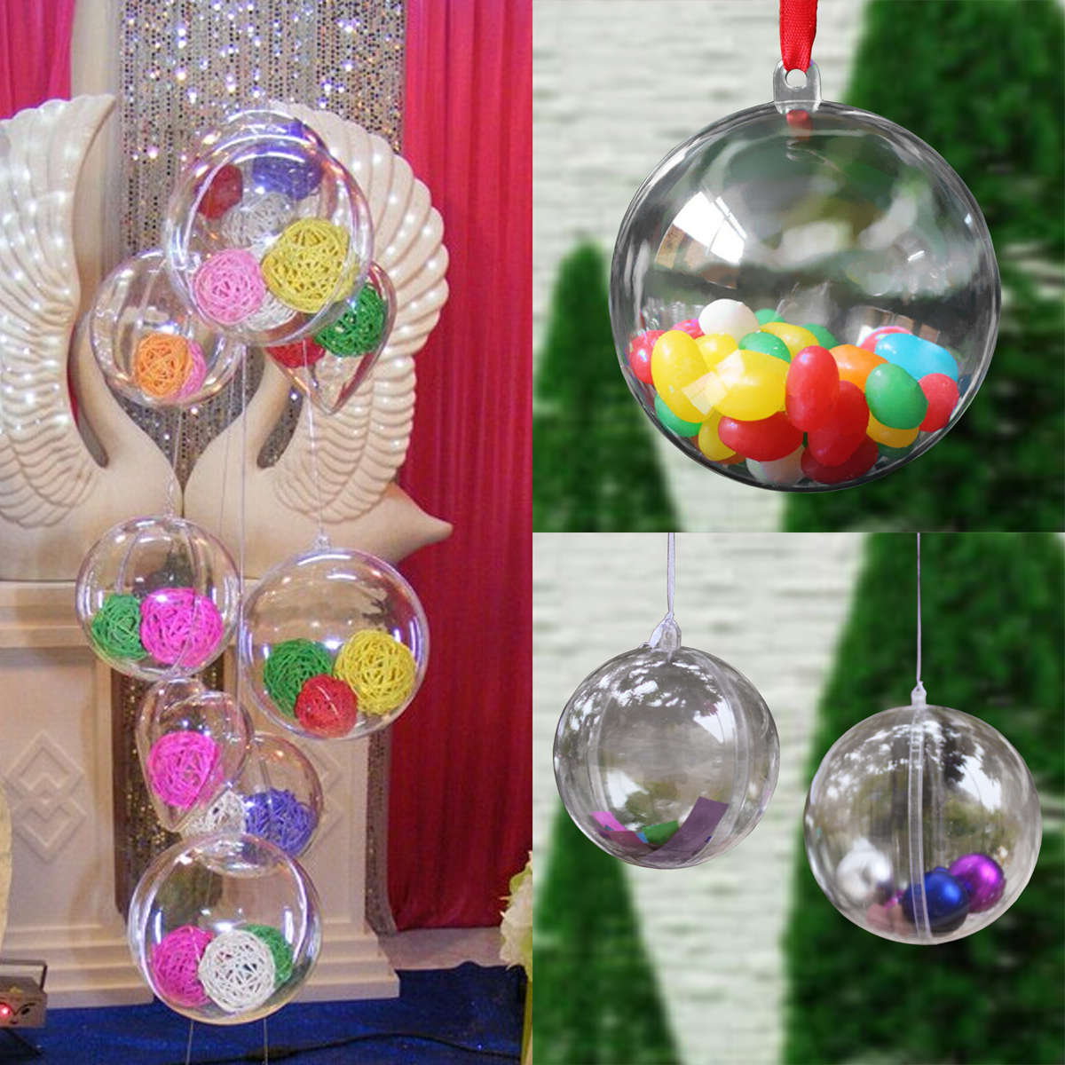 10x Christmas Clear Bauble Ornament Gift Present