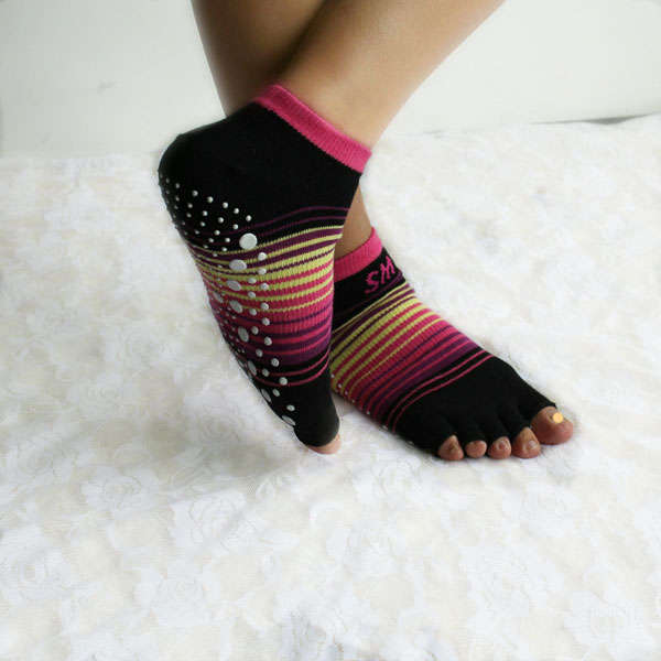 Women Ladies Stripe Five Toes Yoga Socks Bare Toes Tube Cotton Non-Slip Sports