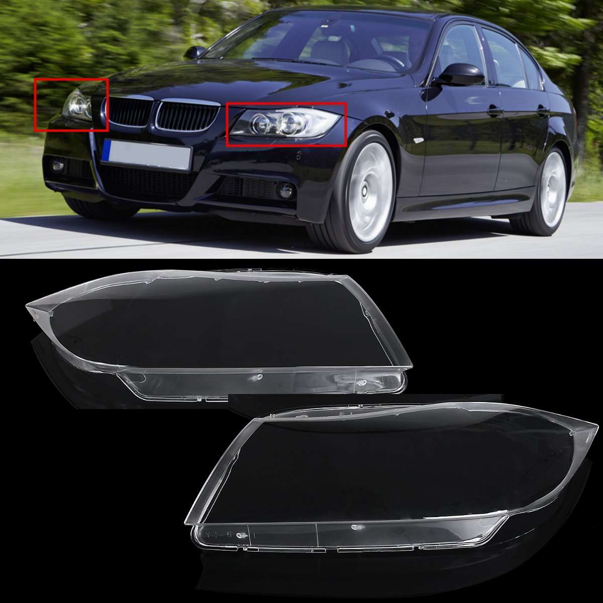 Car Headlight Lamp Lens Shell Clear Cover Left/Right for BMW 3 Ser - type  right