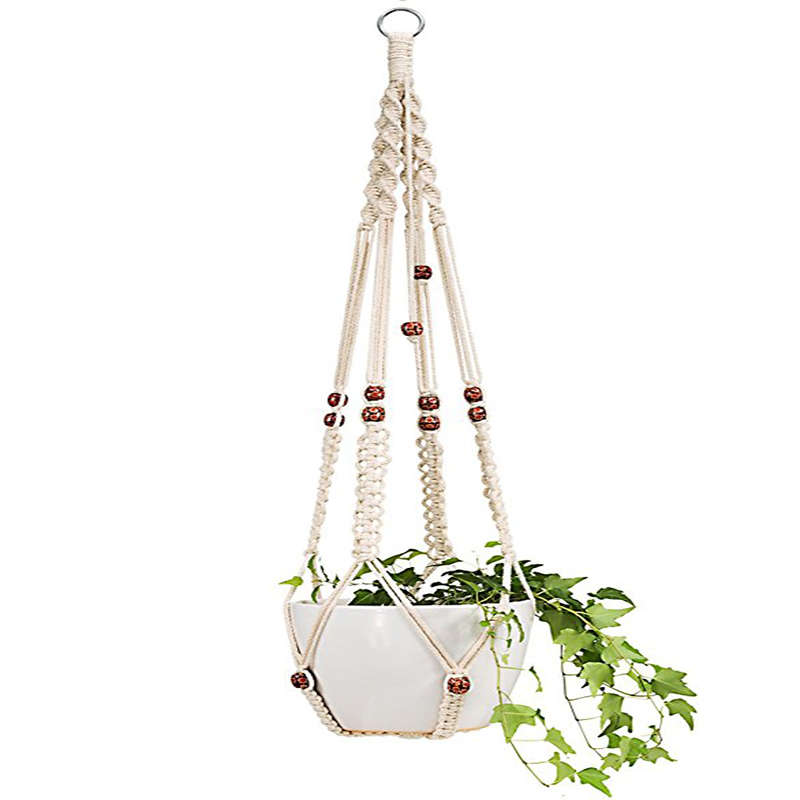 Macrame Flower Pot Planter Holder Basket Hanging Rope with Beads for Home Indoo