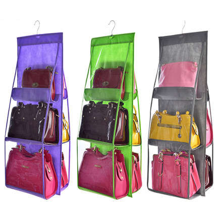 6 Pocket Hanging Handbag Purse Bag Tidy Organizer Storage Wardrobe Closet Hanger