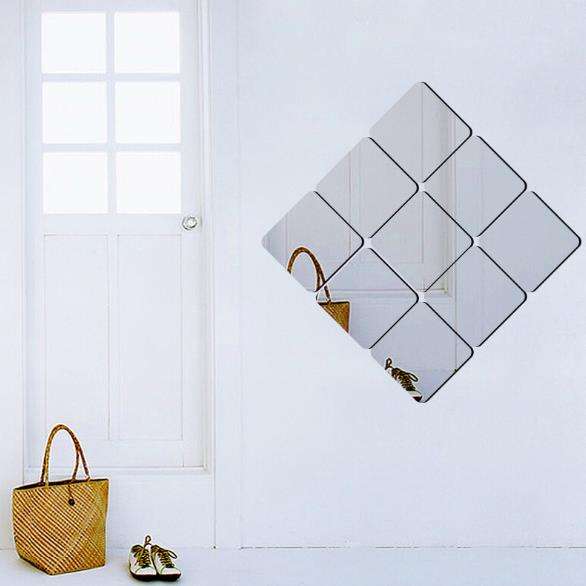 3D Multi-dimension Square Silver DIY Shape Mirror Wall Stickers Home Wall Bedro