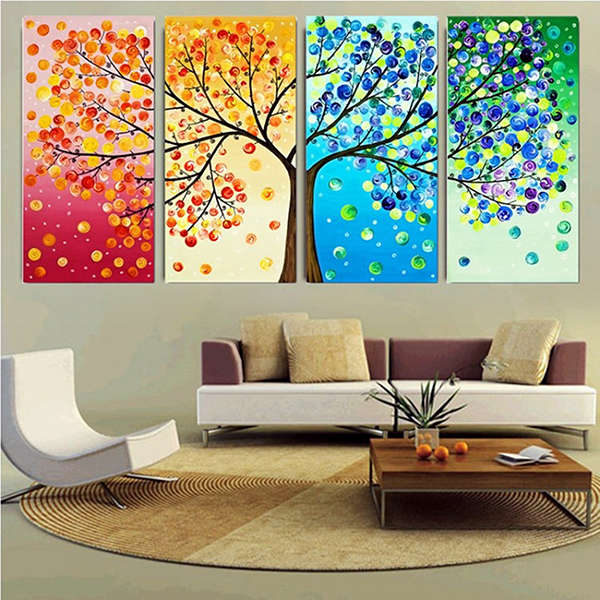 4pcs DIY Handmade Season Tree Counted Cross Stitch Embroidery Kit