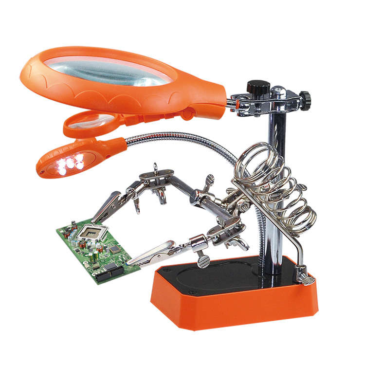 5 LED Light Magnifier Magnifying Glass Helping Hand Soldering Stand with 3 Lens