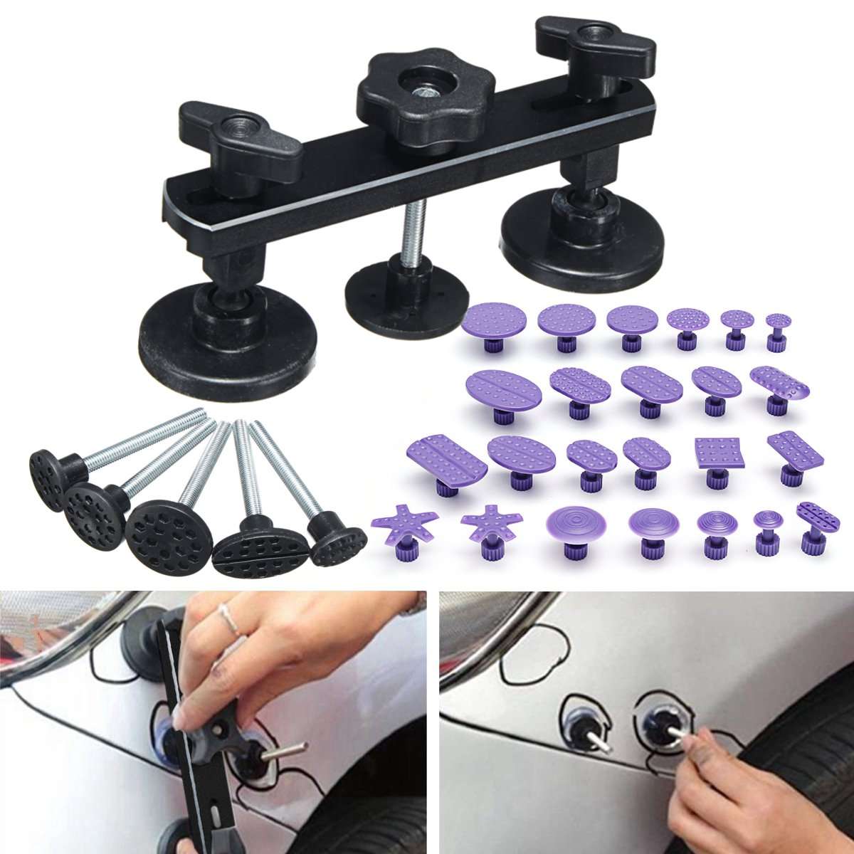 Car Body Dent Removal Bridge Repair Kit Dent Puller PDR Tools W/24Pcs Glue Tabs