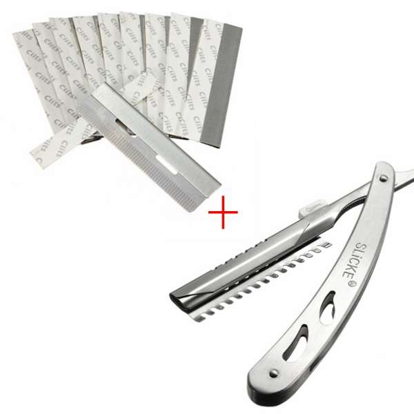 Straight Razor with 10 Blades Stainless Steel Shaving Knife Shaver Frame Set