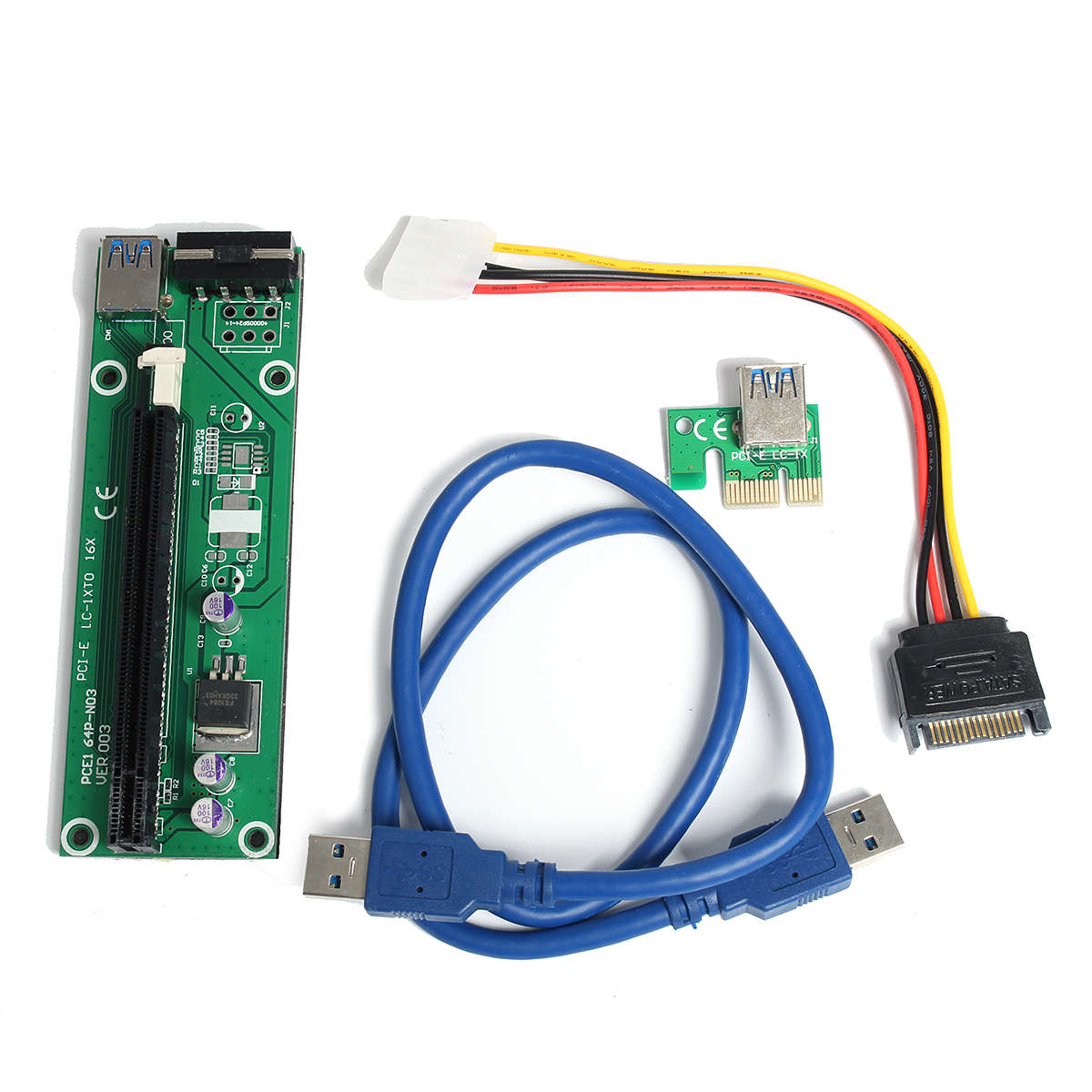 USB 3.0 PCI-E 1X to 16X Graphics Card Extension Cable SATA 15Pin to 4Pin Power