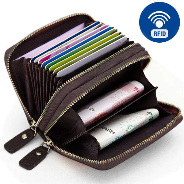 Ekphero Antitheft Genuine Leather 10 Slots RFID Wallet Card Holder Credit Card