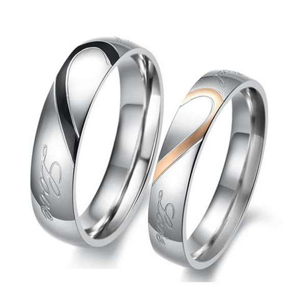 1PC Valentines Titanium Steel Heart Shape Puzzle Ring Couples Rings
