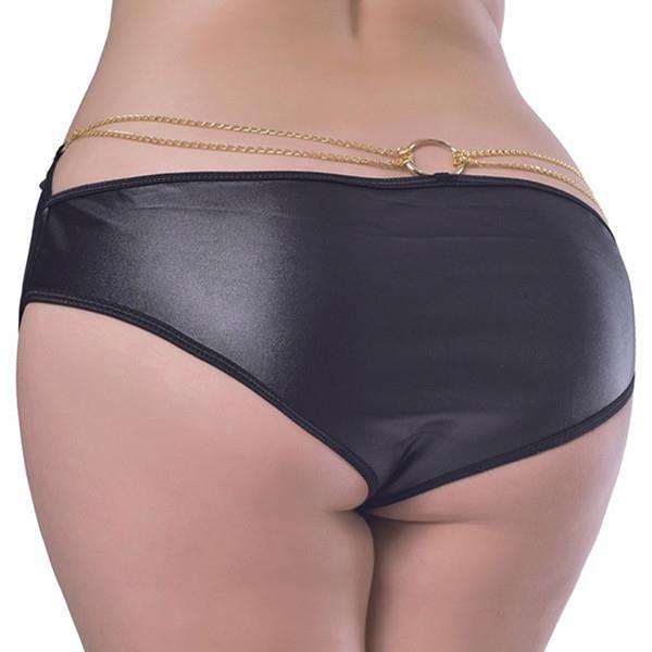 Women Plus Size Faux Leather Panties Club Sexy Metal Chain Bikini Underwear