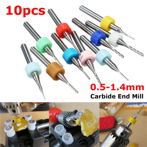 10pcs 0.5-1.4mm Carbide End Mill Set PCB Cutter 3.175mm Shank CNC Engraving Bit