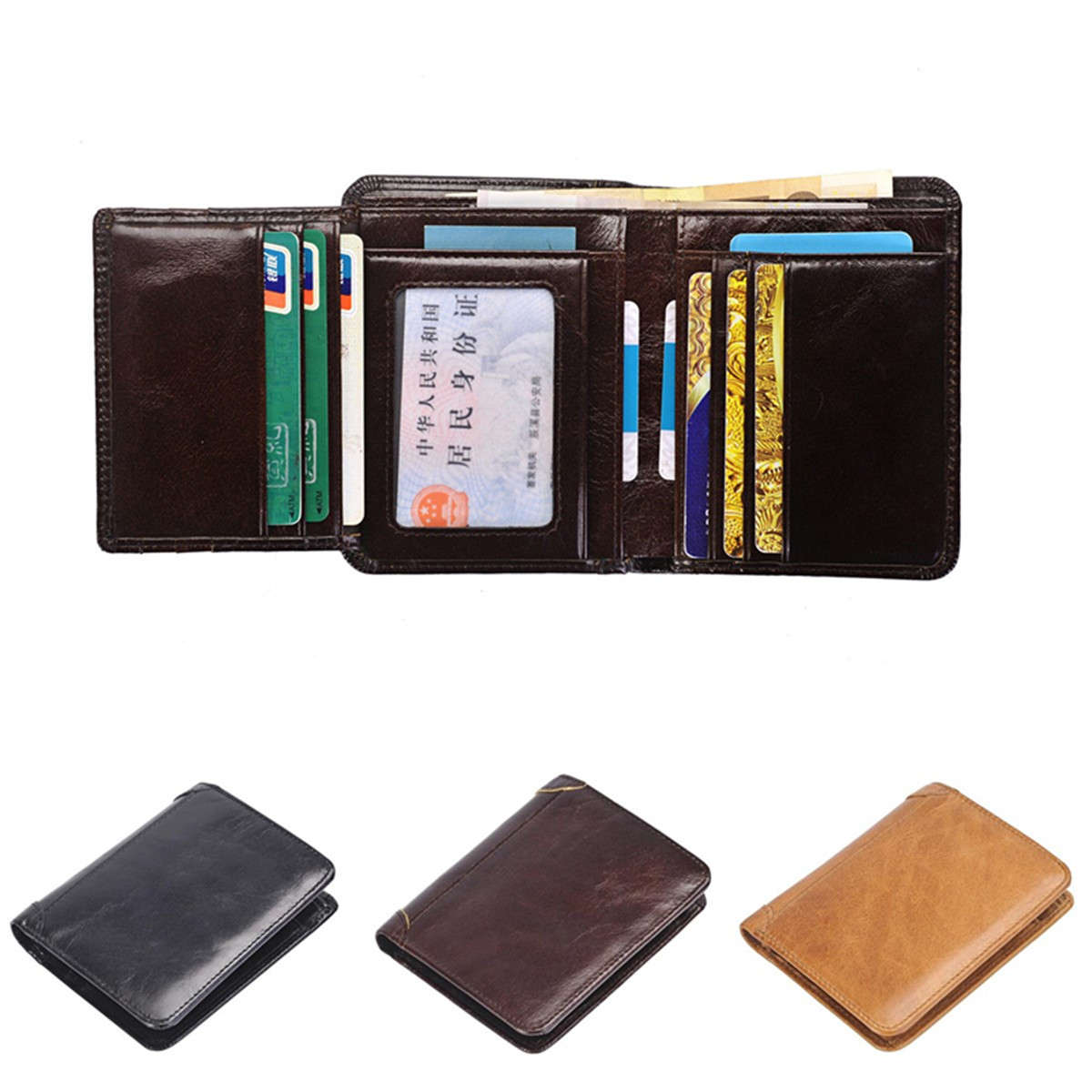 Men's 3 Folding Genuine Leather Wallet Short Vertical Billfold ID Credit Card H
