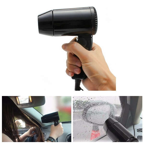 220W 12V Mini Foldable Car Heat Blower Defroster Adjustable Hair Dryer with 2 S