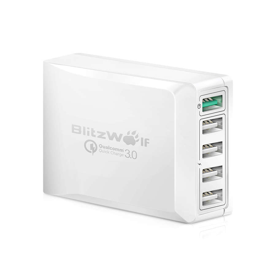 [Qualcomm Certified]BlitzWolf BW-S7 QC3.0 40W 5 USB Desktop Charger Adapter Wit